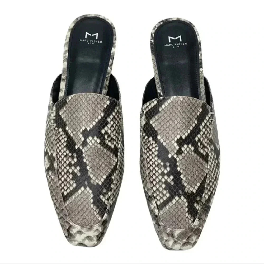 Marc Fisher LTD Pam2 Snake Embossed Leather Womens Flat Mules - Picture 6 of 16